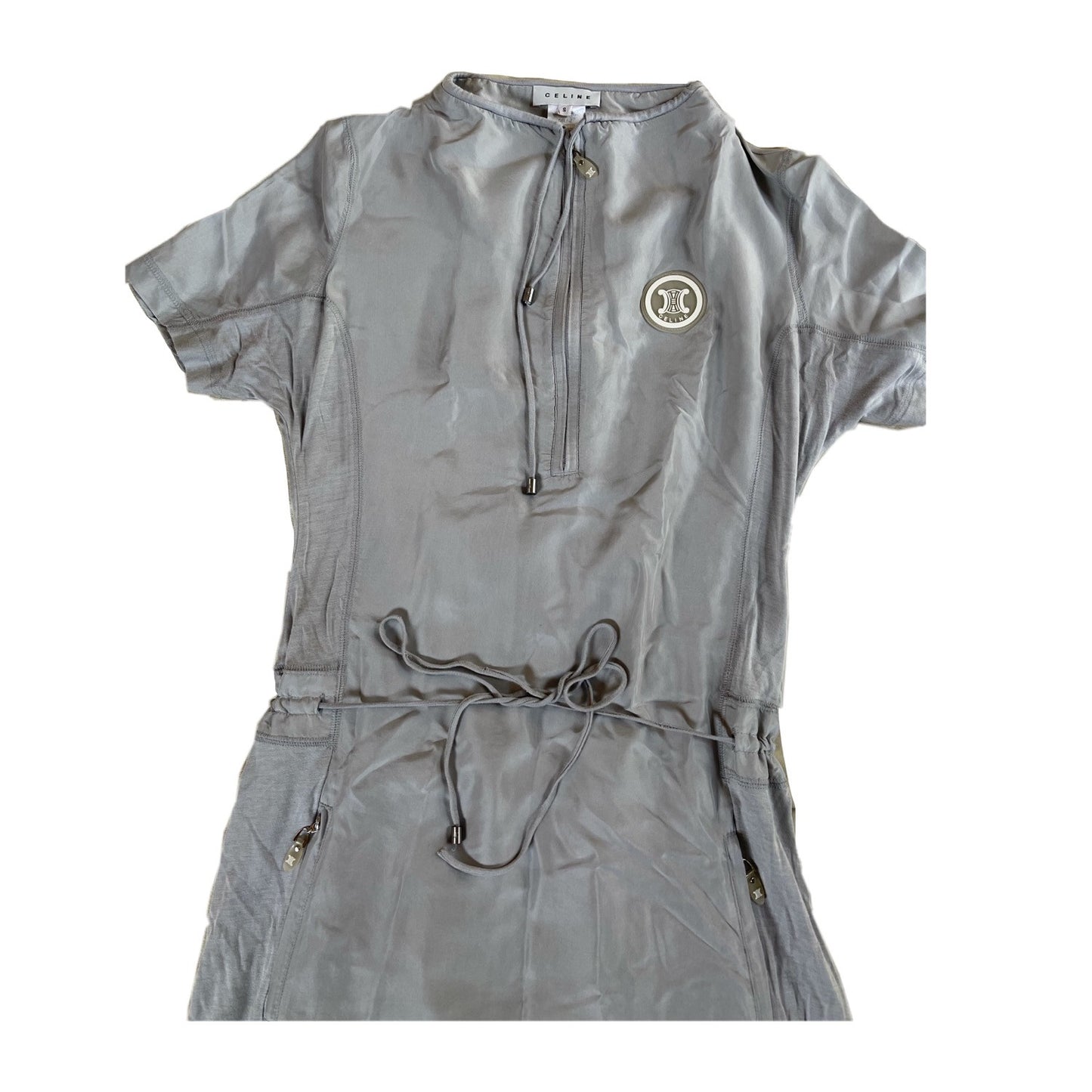 Celine Silk SS Half Zip Pockets Mini Dress