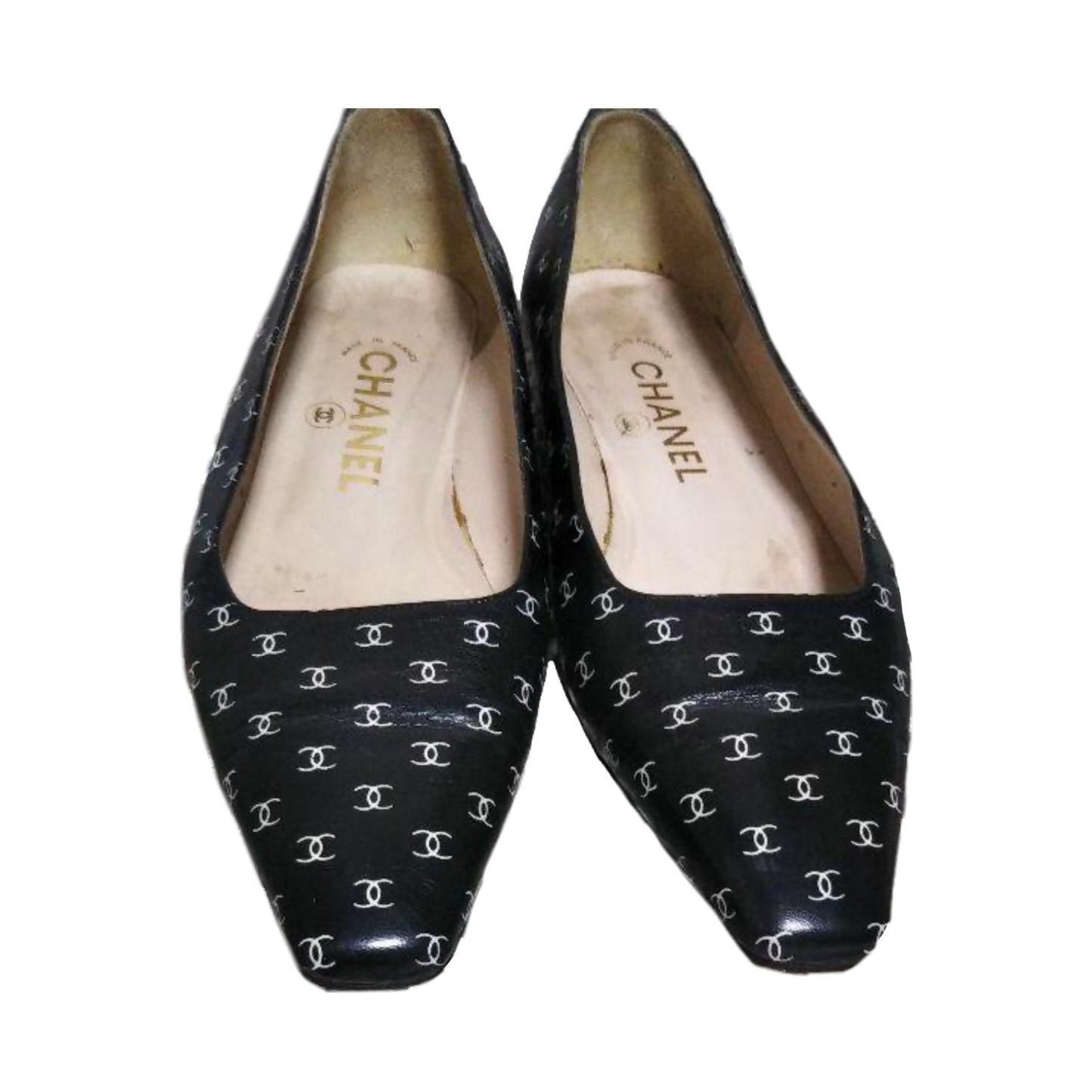 Chanel CC Logo Black/White Heel Flats