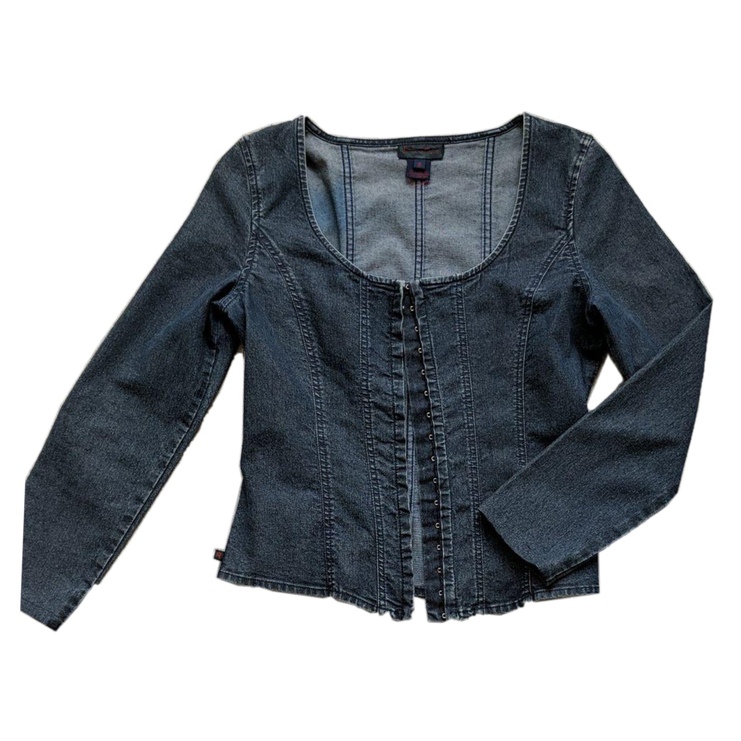 Ralph Lauren Chambray Denim LS Scoop Neck Hook Eye Corset