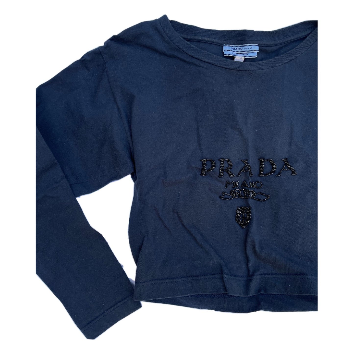 Prada Beaded Logo Long Sleeve Tee