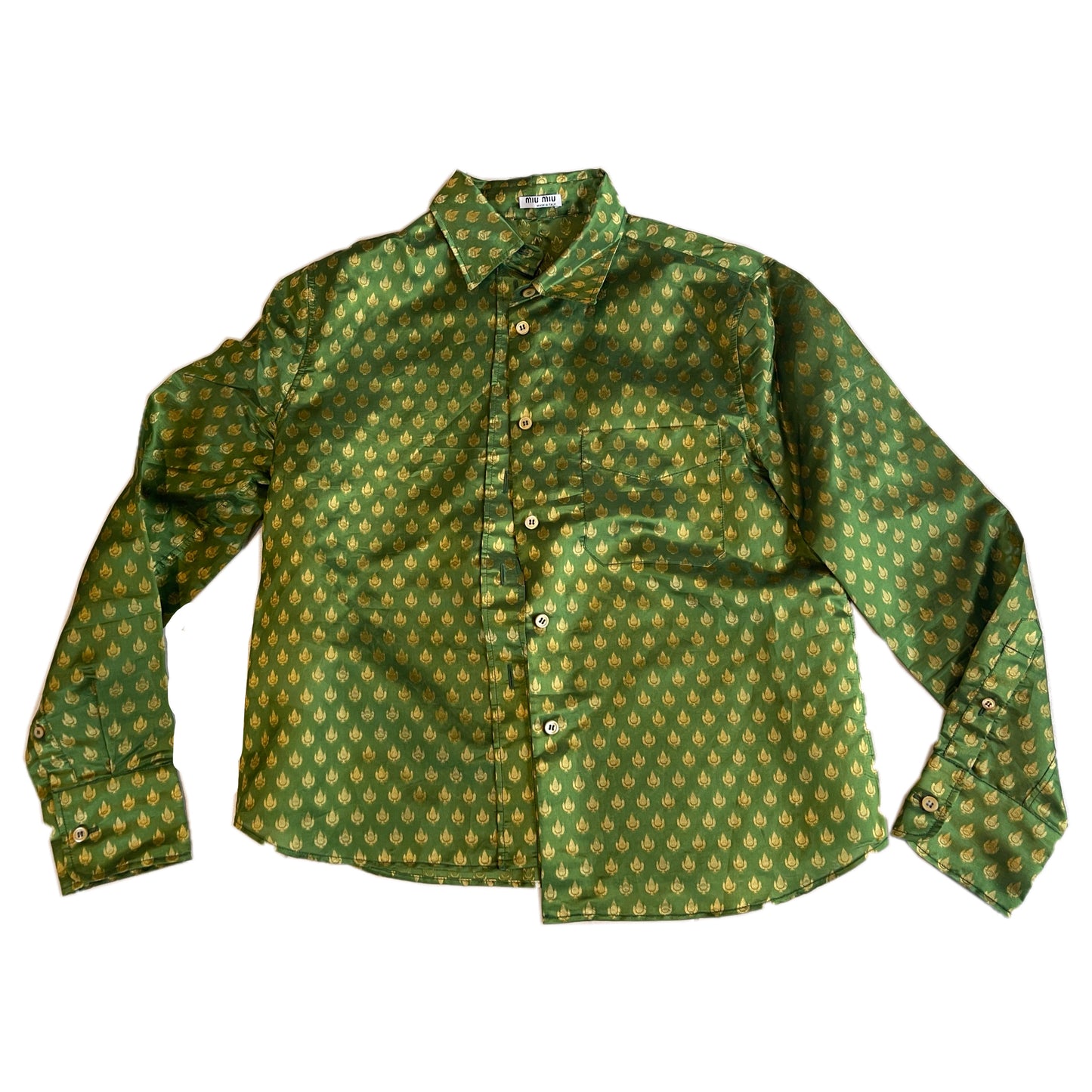 Miu Miu Gold Metallic Printed Sheen Blouse