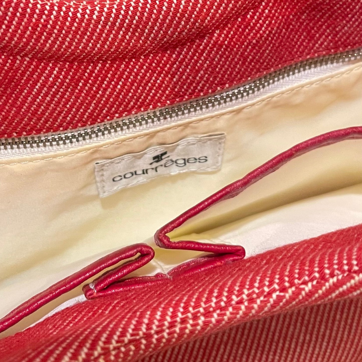 Courreges Red/White Top Handle Canvas Tote Bag