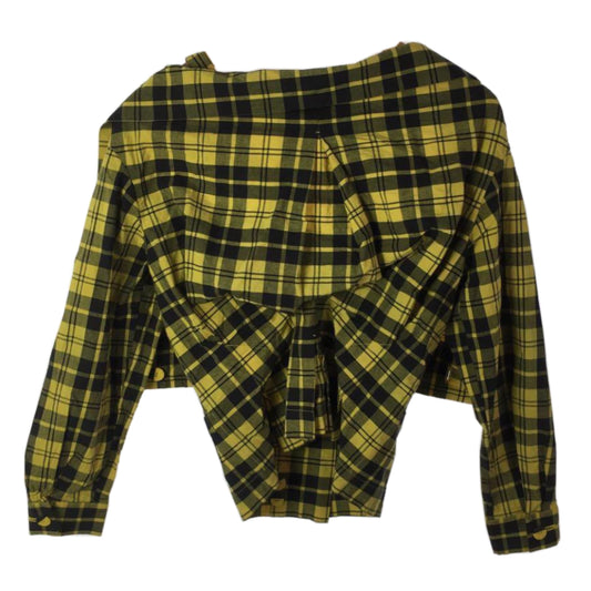 Issey Miyake Checkered Off Shoulder LS Button Down Blouse