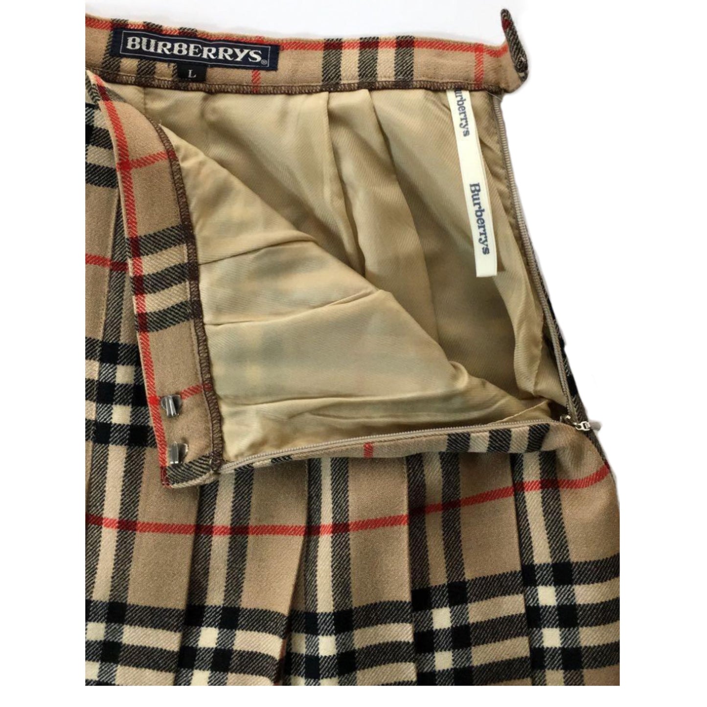 Burberry Pleated Nova Check Midi Wool Skirt