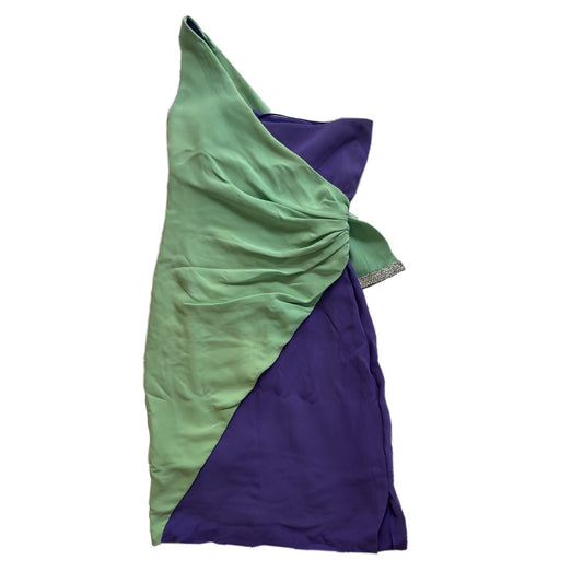 Valentino Colour Block Rhinestone One Shoulder Wrap Mini Dress