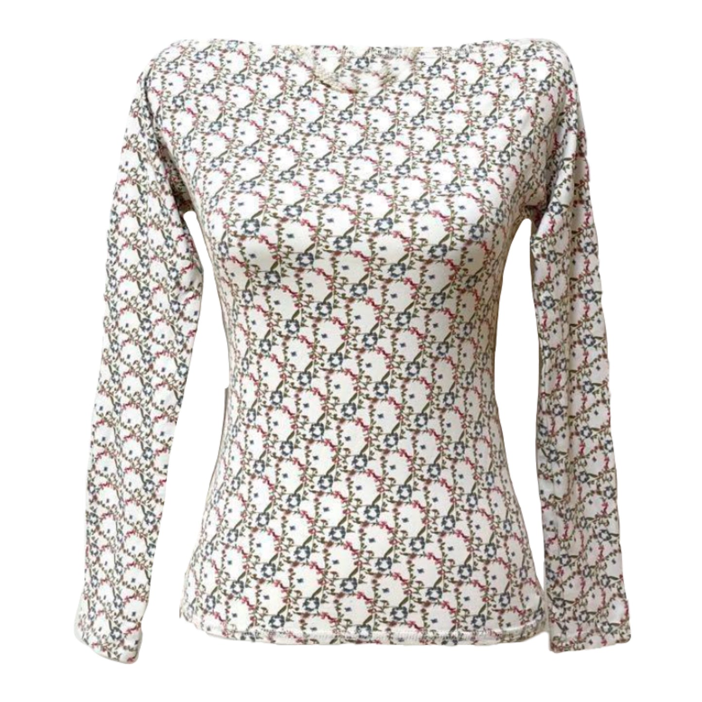 Christian Dior Floral Trotter Logo Boat Neck LS Top