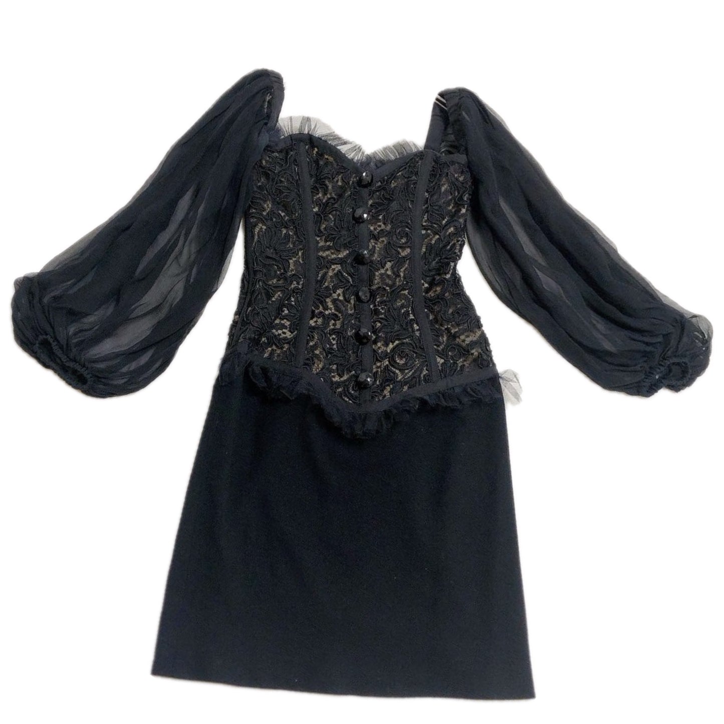 Yves Saint Laurent Lace Sweetheart Bustier Ballon LS Mini Dress