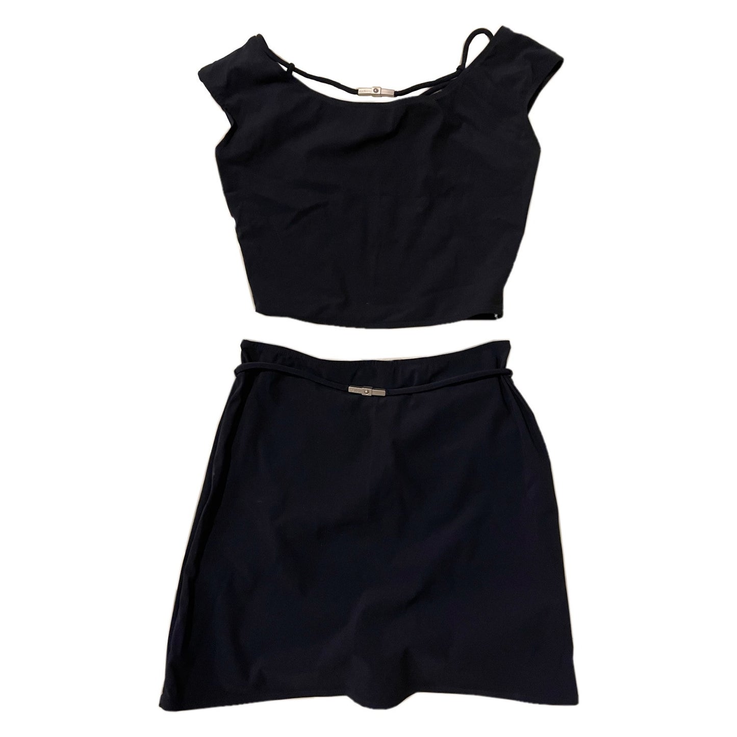 Fendi Metal Logo Matching Off Shoulder, A Line Mini Skirt