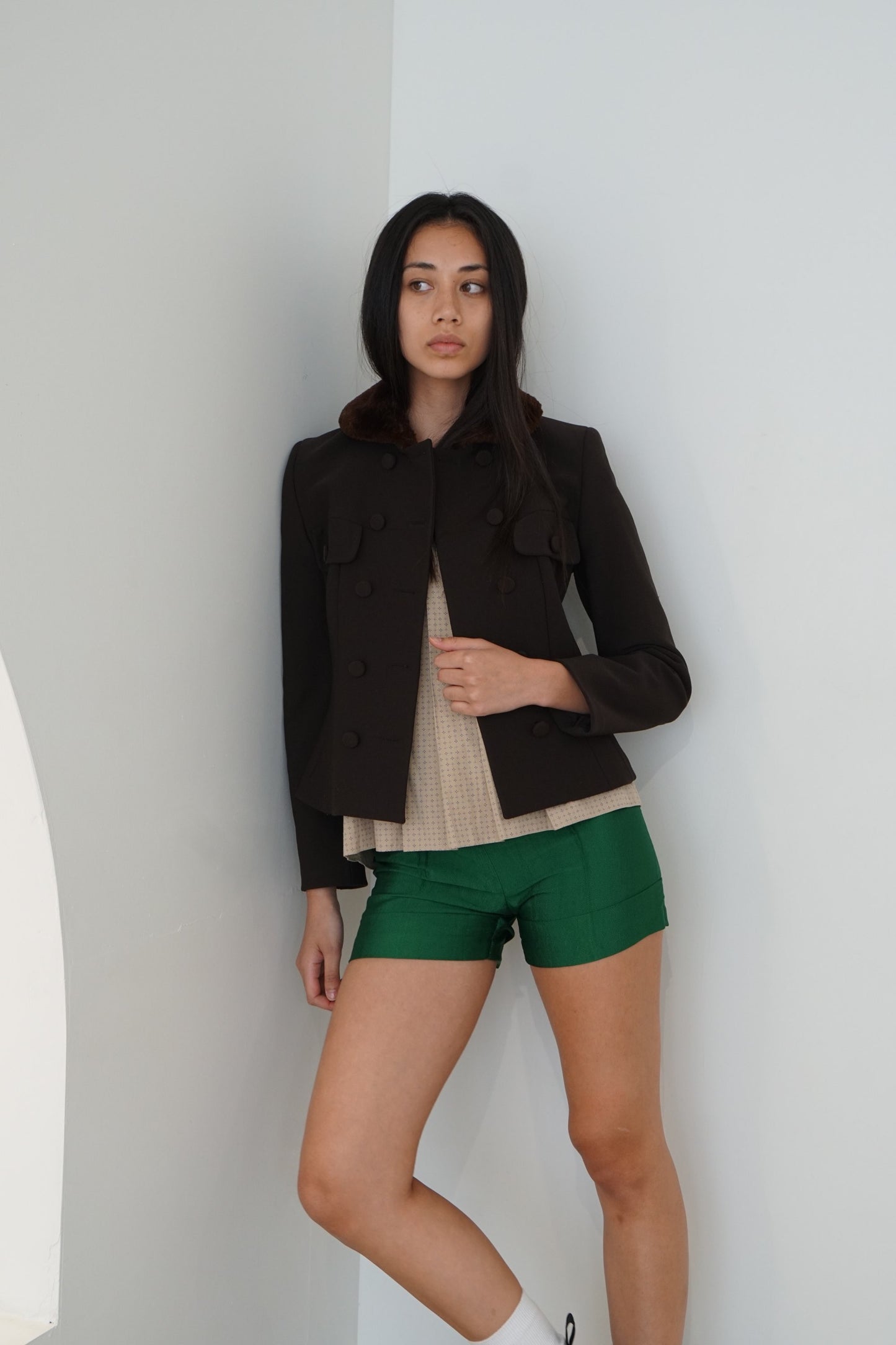 Prada Brown Fitted Blazer W Fur Collar
