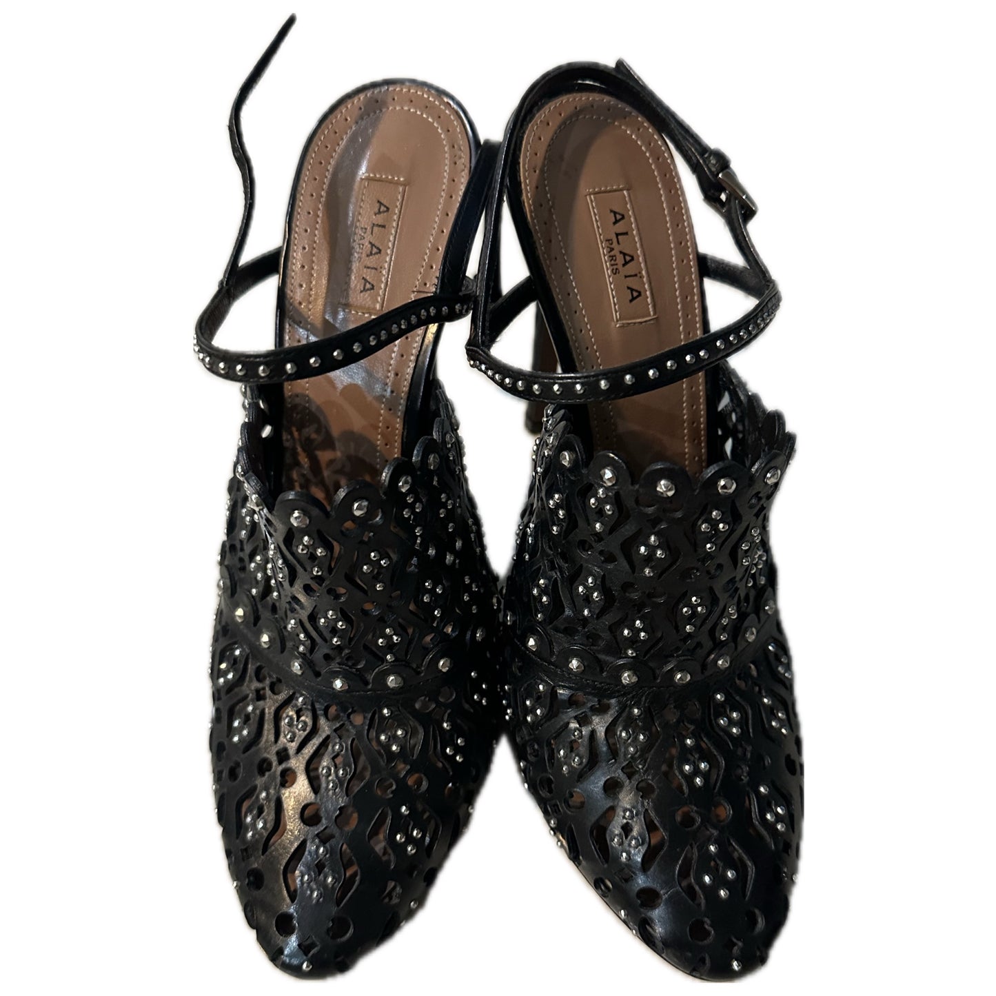 Alaia leather Laser Cut Studded Heels Sz 38