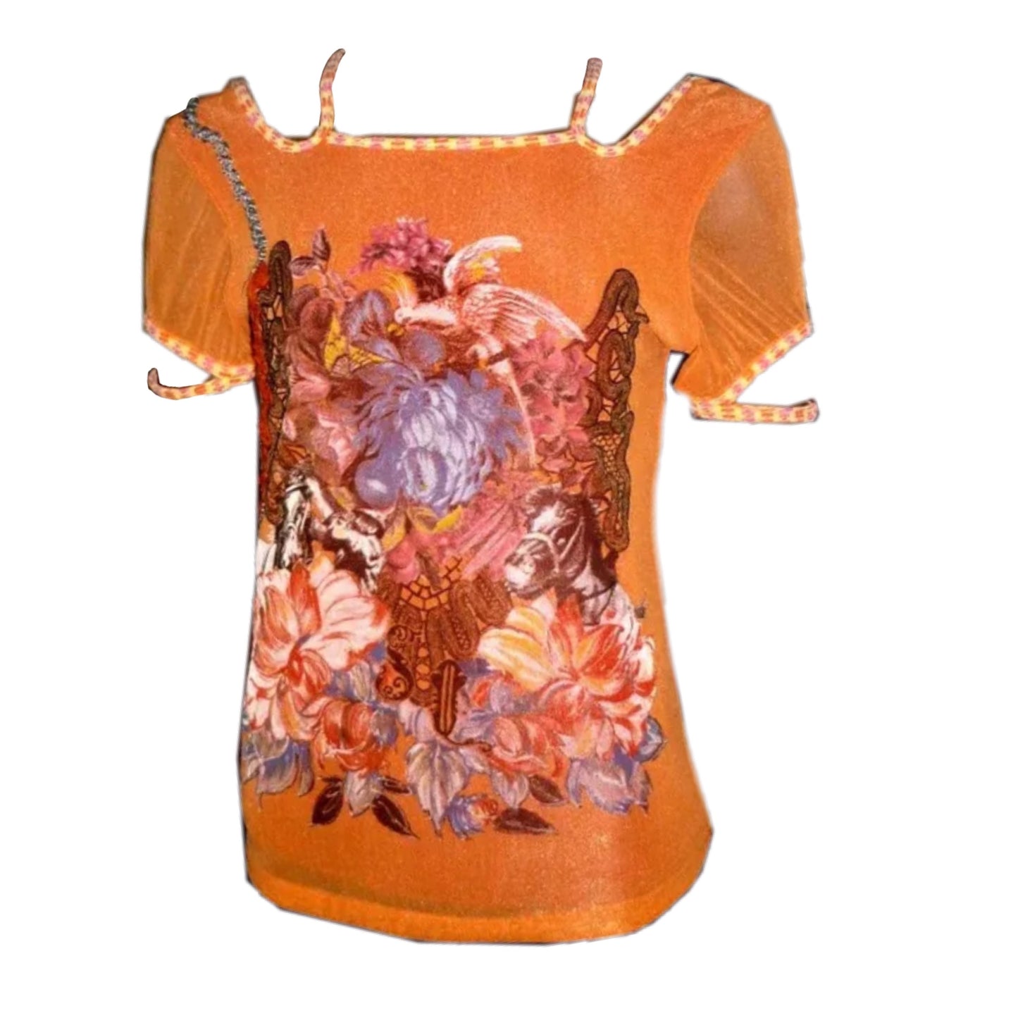 Save The Queen Graphic Mesh Cut Out SS Top