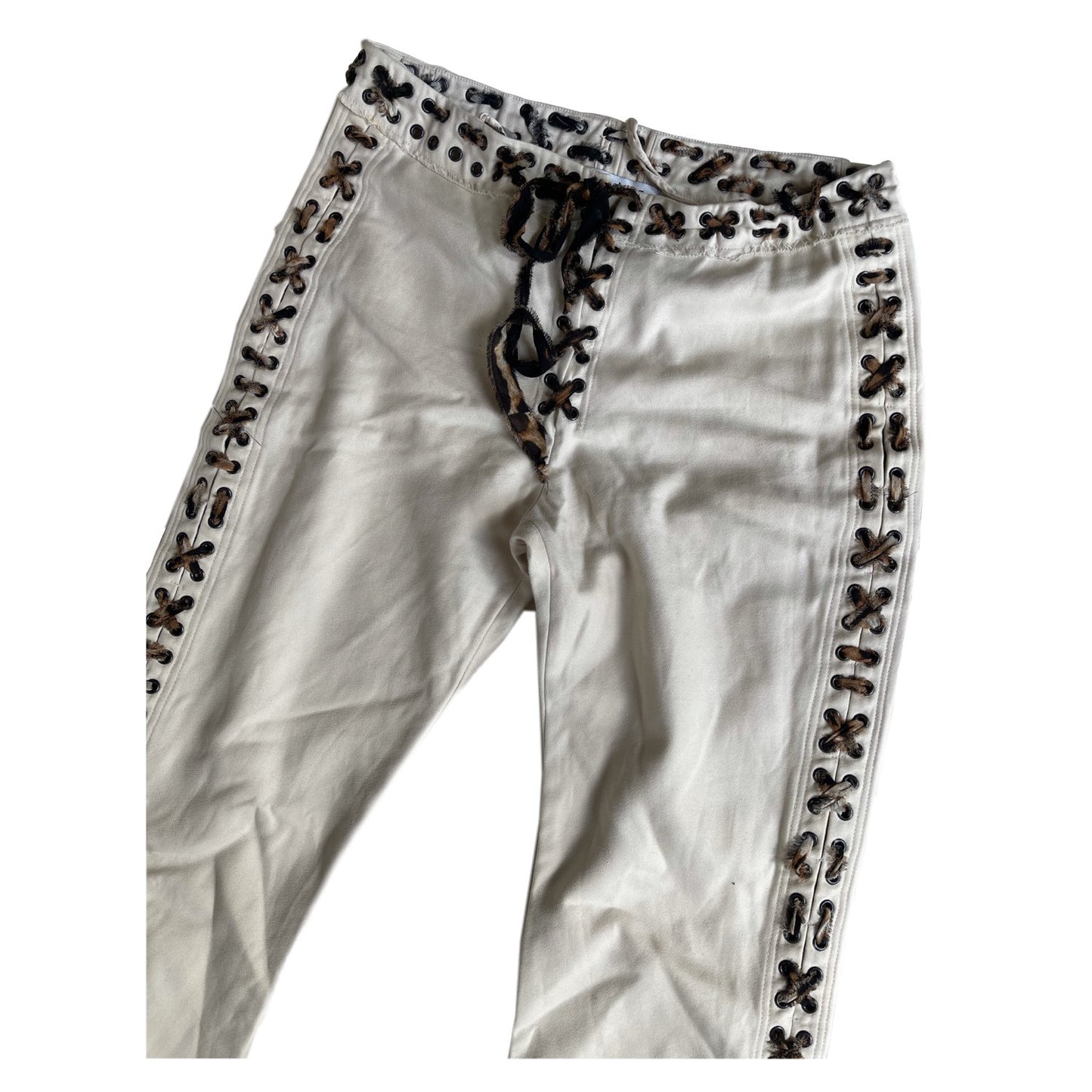 Yves Saint Laurent Leopard Scarf Lace Up Beige Tapered Pants