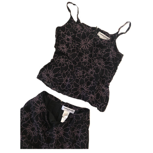 Sonia Rykiel Pink/Black Floral Cami Top Midi Skirt Set