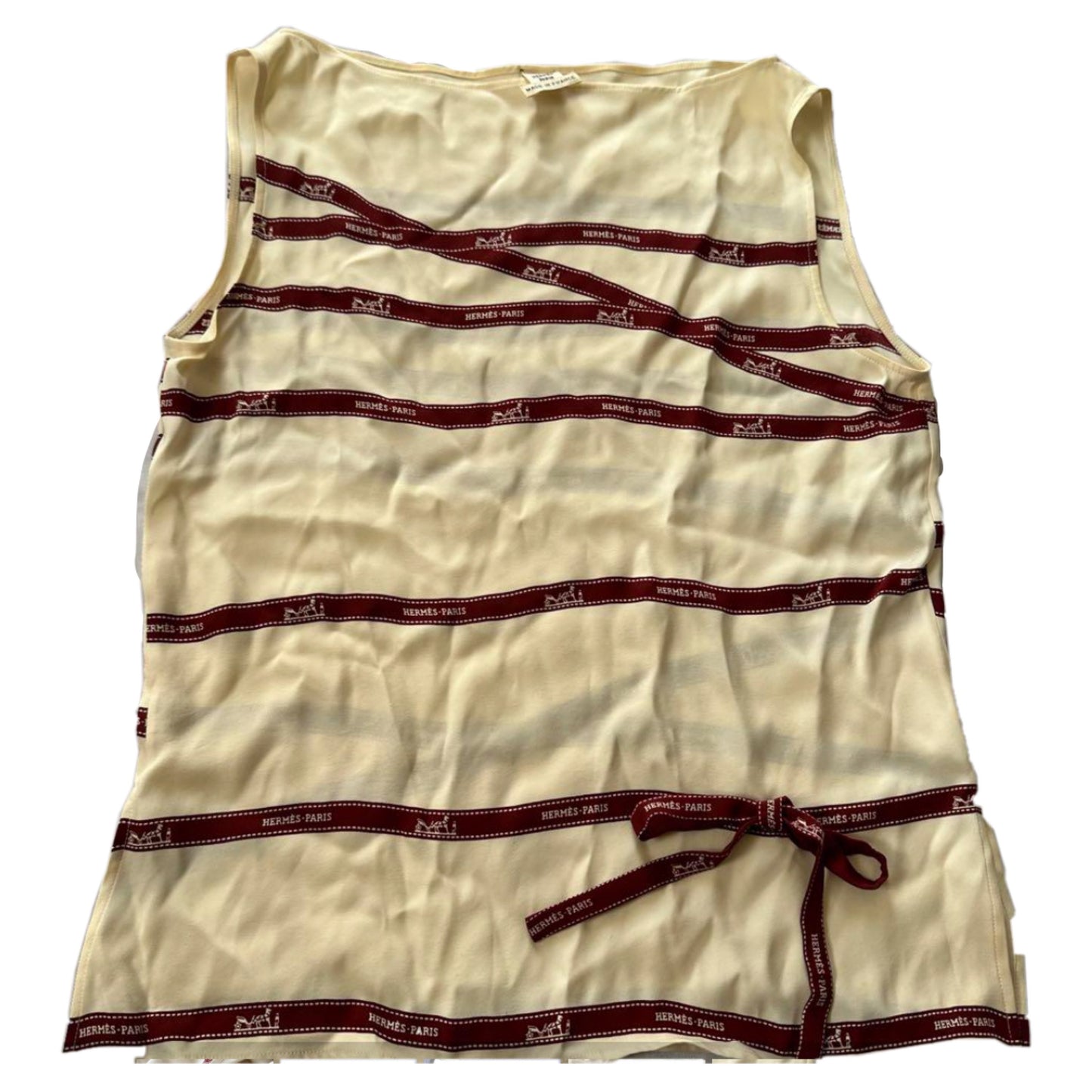 Hermes Paris Ribbon Print Silk Sless Blouse