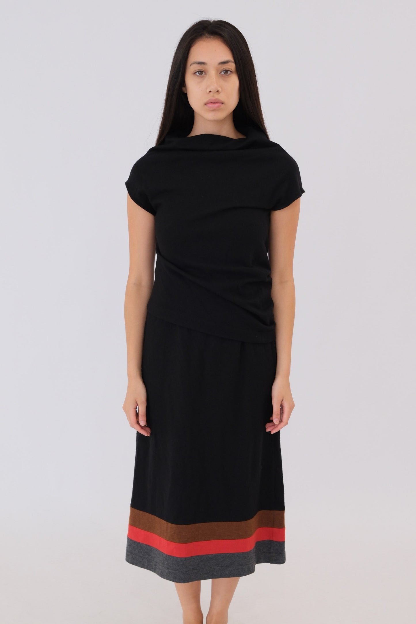 Comme Des Garcons Wool Layered Dress W Stripe Hem