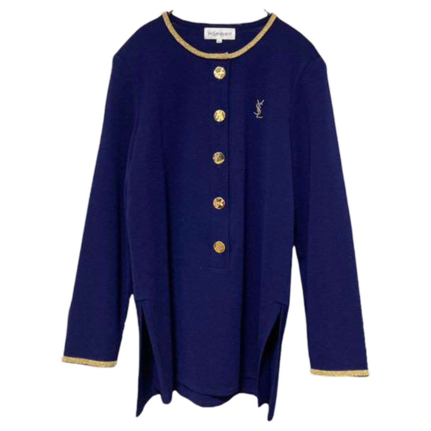Yves Saint Laurent LS Collarless Knit Button Top
