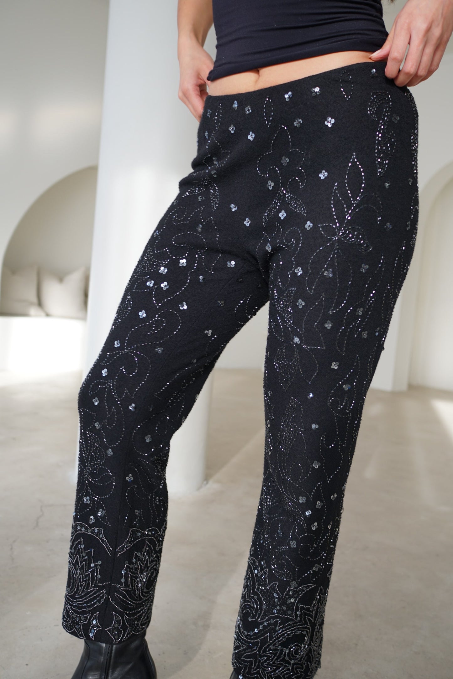 Dolce & Gabbana Sequin Hand Beaded Capri Wool Pants