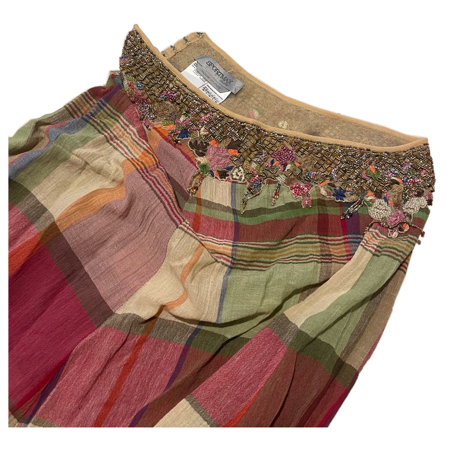 Sportmax Beaded Skirt Plaid Tiered Maxi Skirt