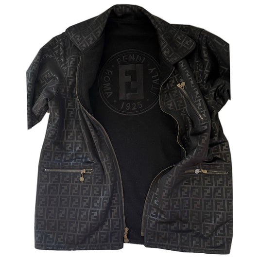Fendi Zucca Print Logo Reversible Fleece Zipper Coat