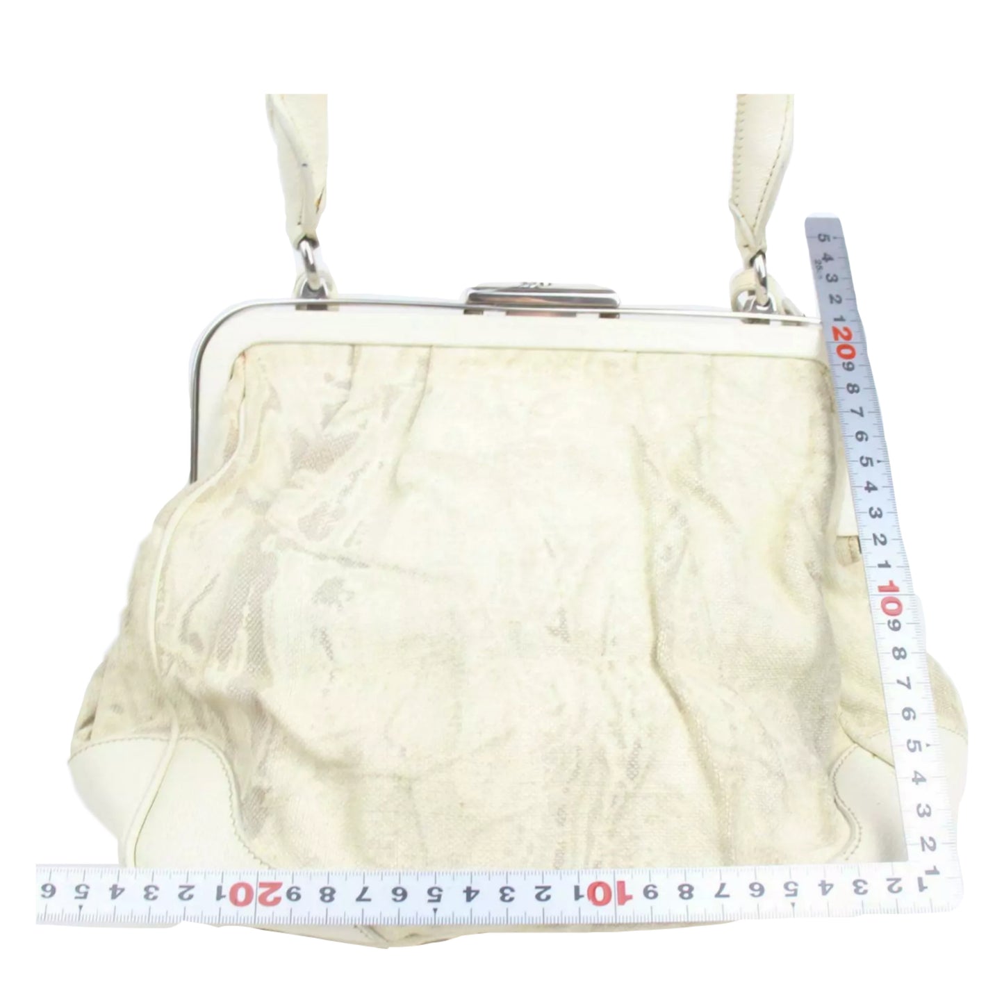 Prada Cream Camo Canvas/Leather Kiss Lock Handbag