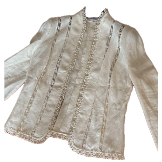 Miss V Valentino Linen Lace Ladder Detail Hem Jacket