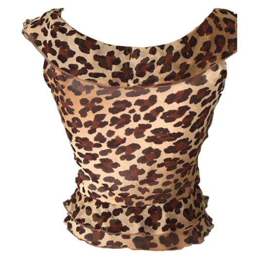 Moschino Cheap And Chic Leopard Frill Collar Button Down Sless Blouse