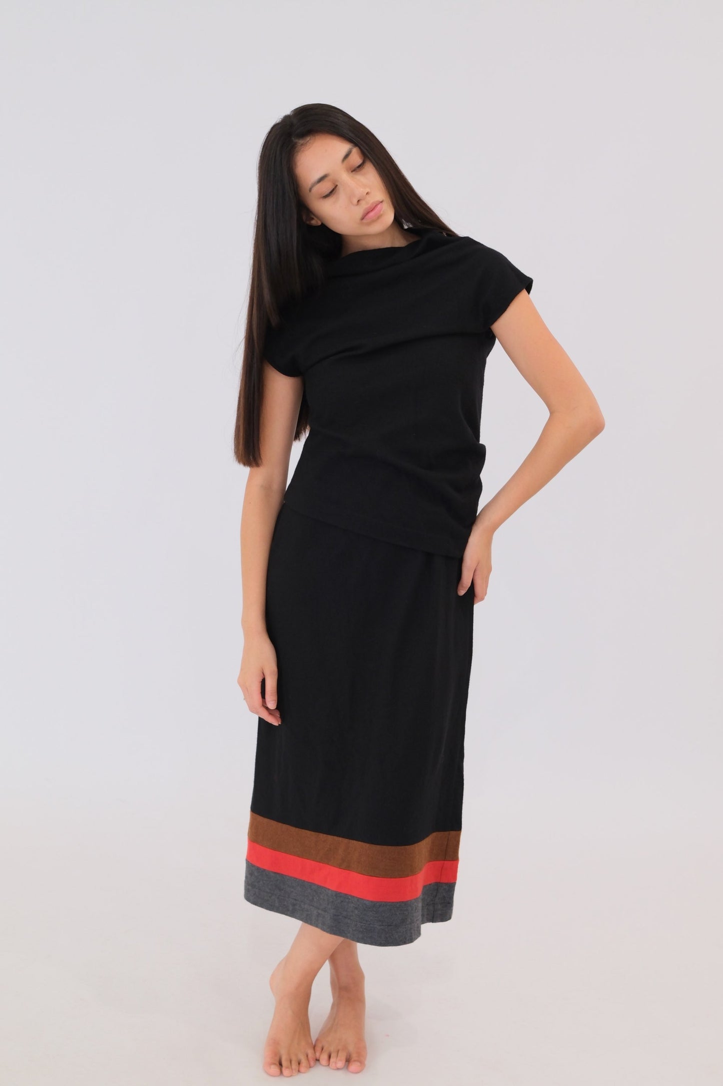 Comme Des Garcons Wool Layered Dress W Stripe Hem