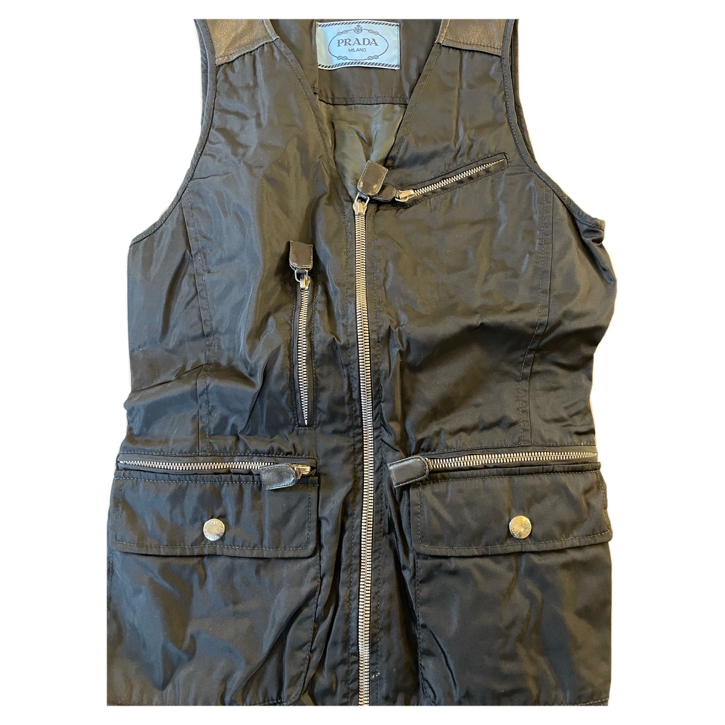 Prada Nylon Leather Zip Vest