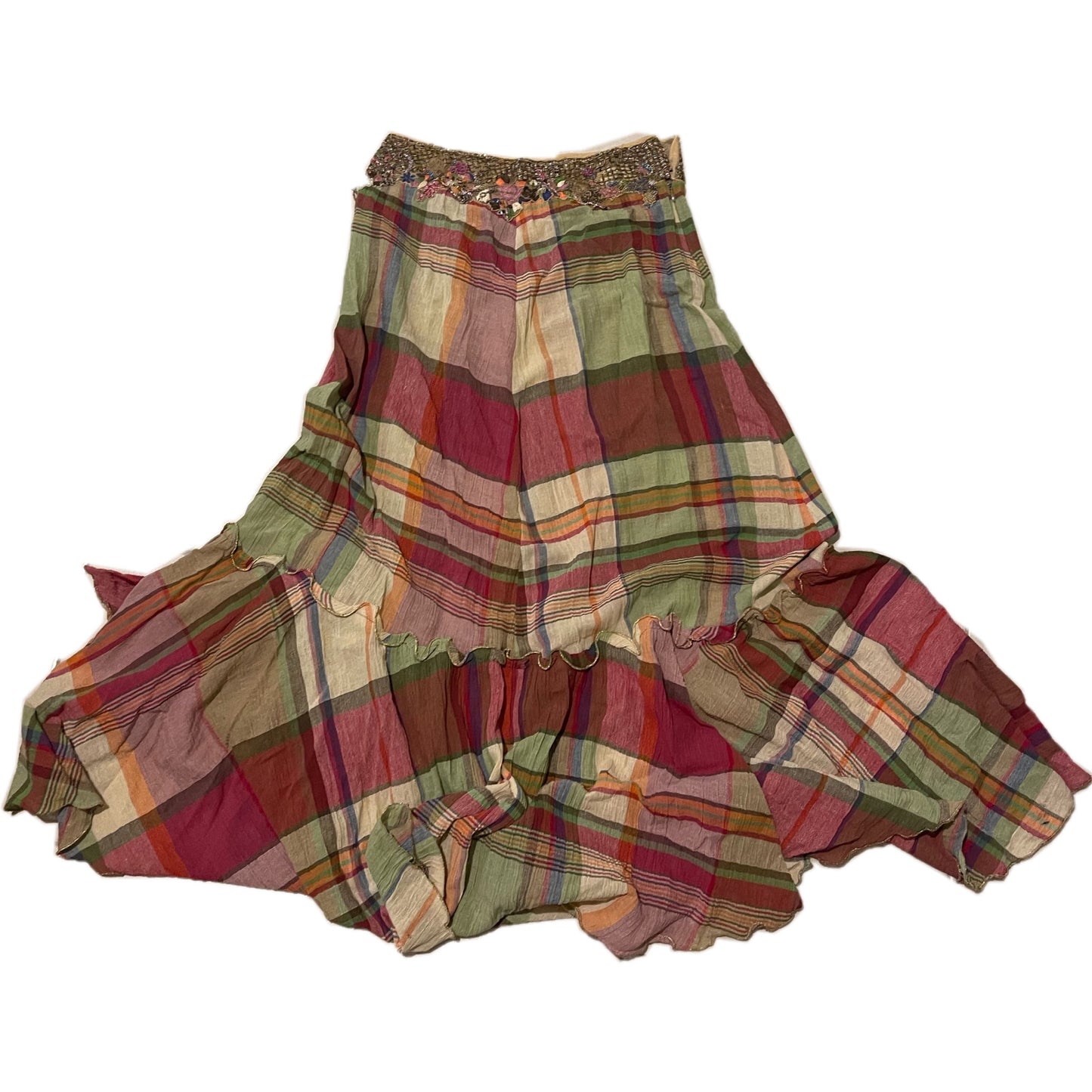 Sportmax Beaded Skirt Plaid Tiered Maxi Skirt