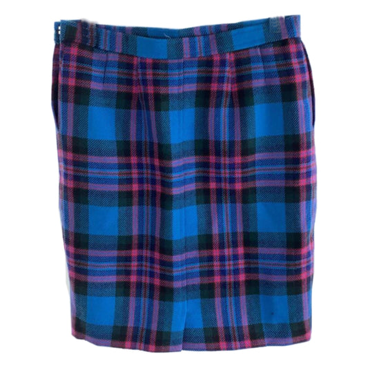 Yves Saint Laurent Plaid Blue Purple Pencil Skirt