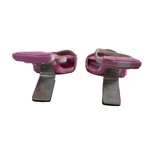 Fendi Pink Floral Beaded Suede Irregular Heel