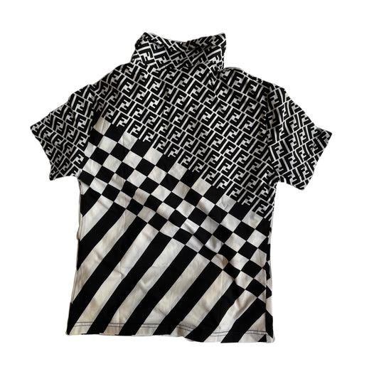 Fendi Black/White Zucca Check Polo Tee