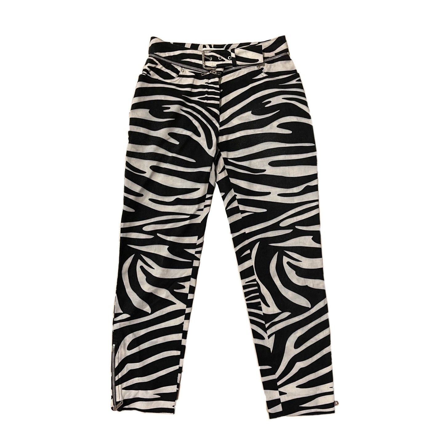 Celine Zebra Print Zipper BuckleTapered Pants