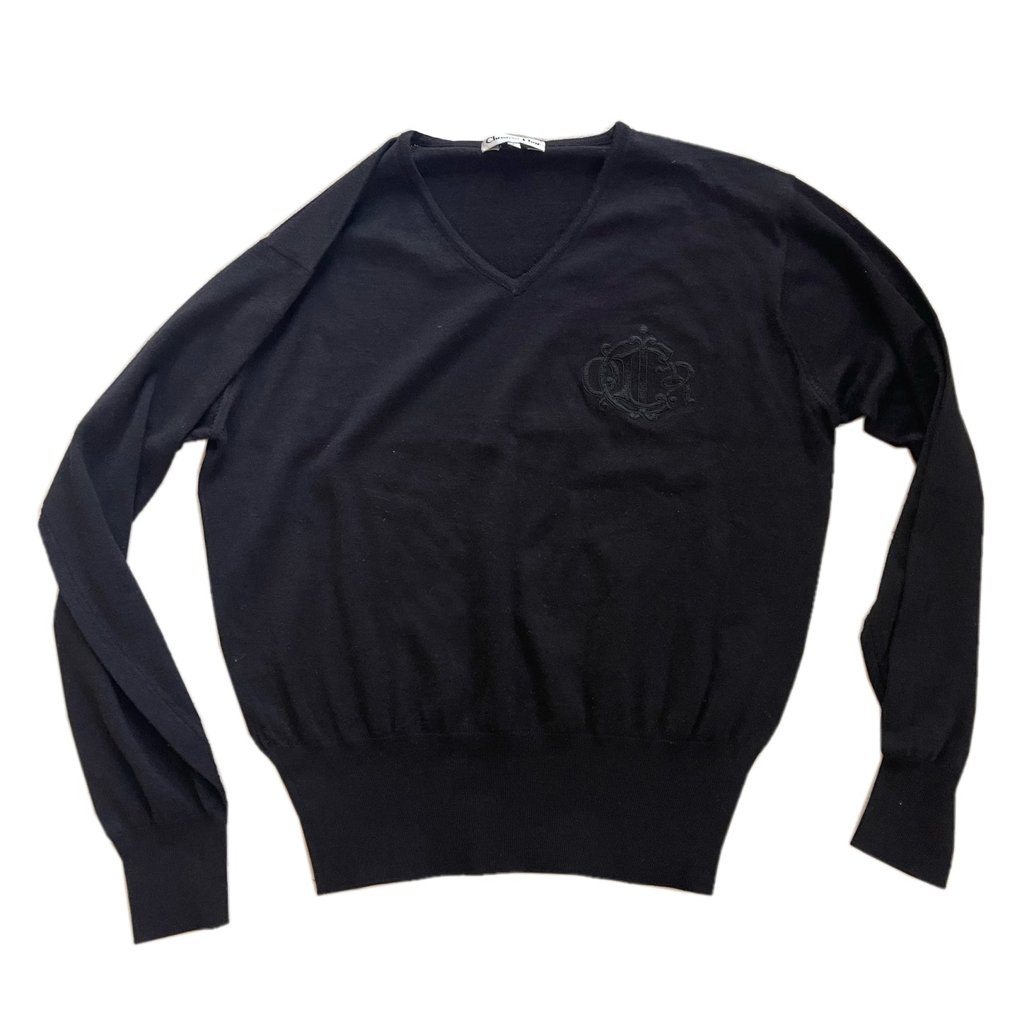 Christian Dior V Neck Logo Emblem Knit Jumper
