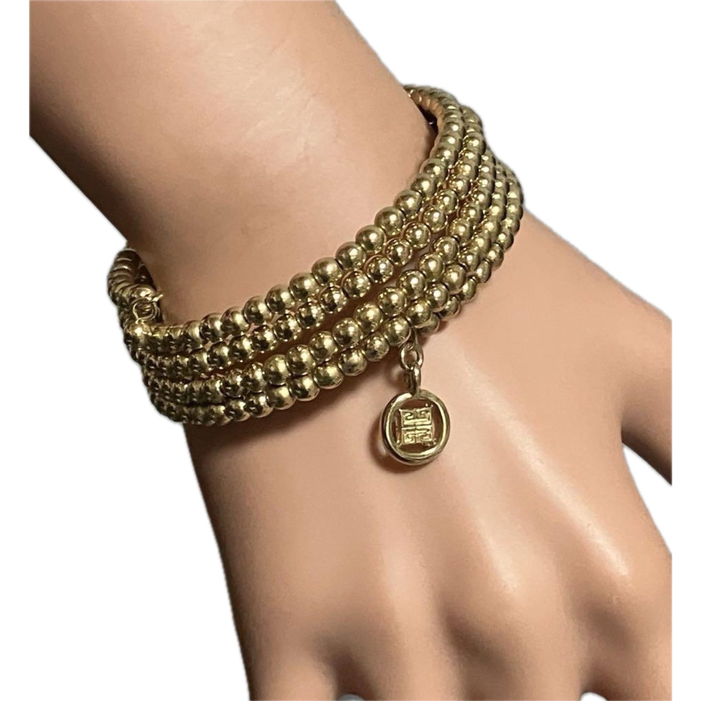 Givenchy Gold Plated Multi Layered Snake Bead w logo Bangle