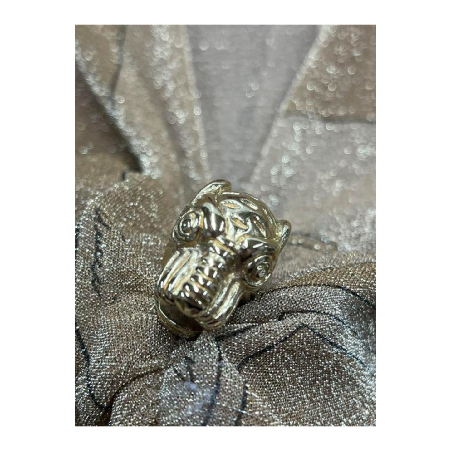 Gucci Metallic Glitter Deep V Gold Tiger Head LS Midi Dress