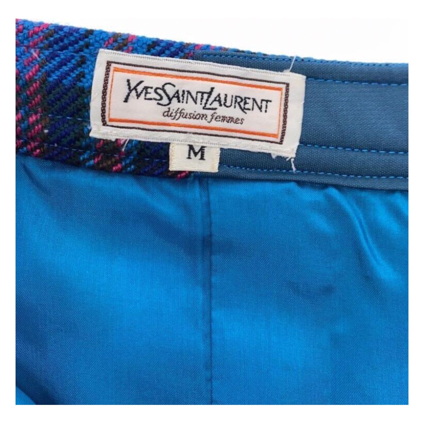 Yves Saint Laurent Plaid Blue Purple Pencil Skirt
