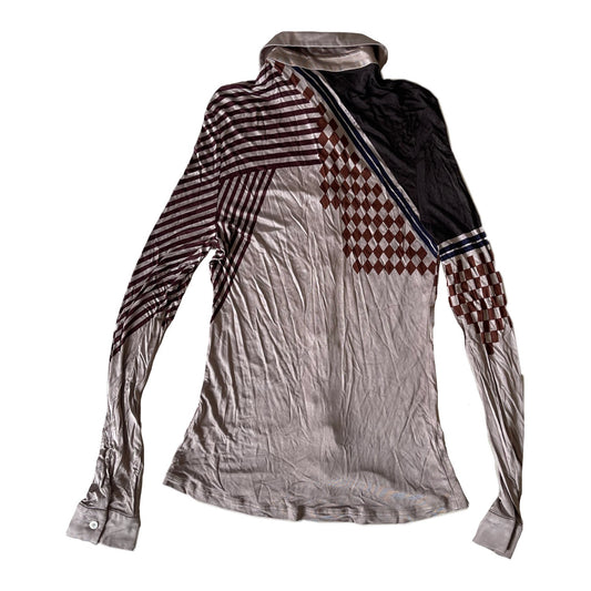 Celine Vintage Car Print Stretchy Long Sleeve Button Down Shirt