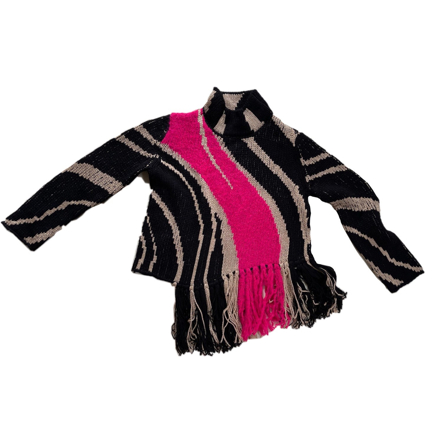 Roberto Cavalli Stripe Turtleneck Fringe Knit Jumper