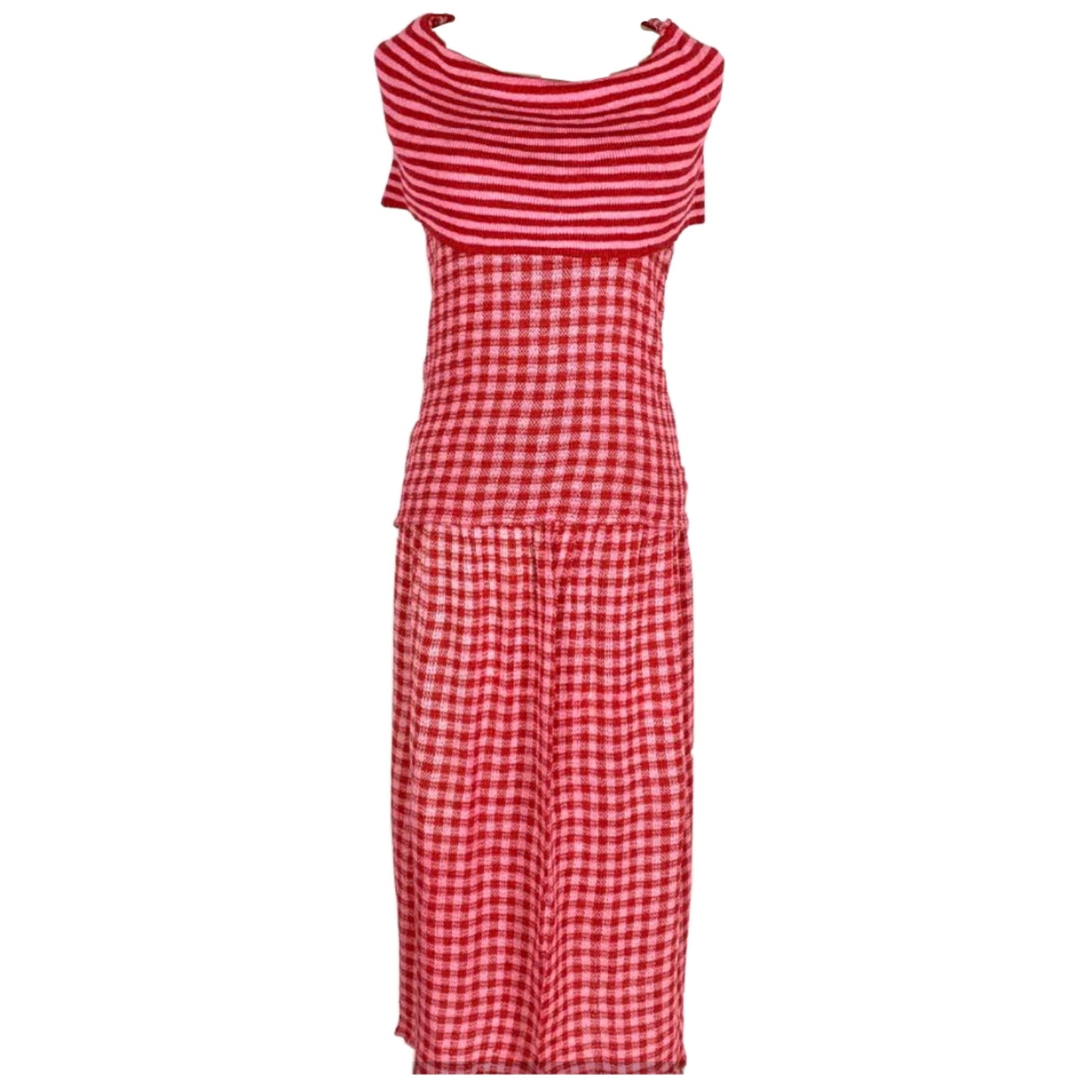 Kenzo Pink Red Stripe Over Shoulde Knit Top Dress/Skirt Set