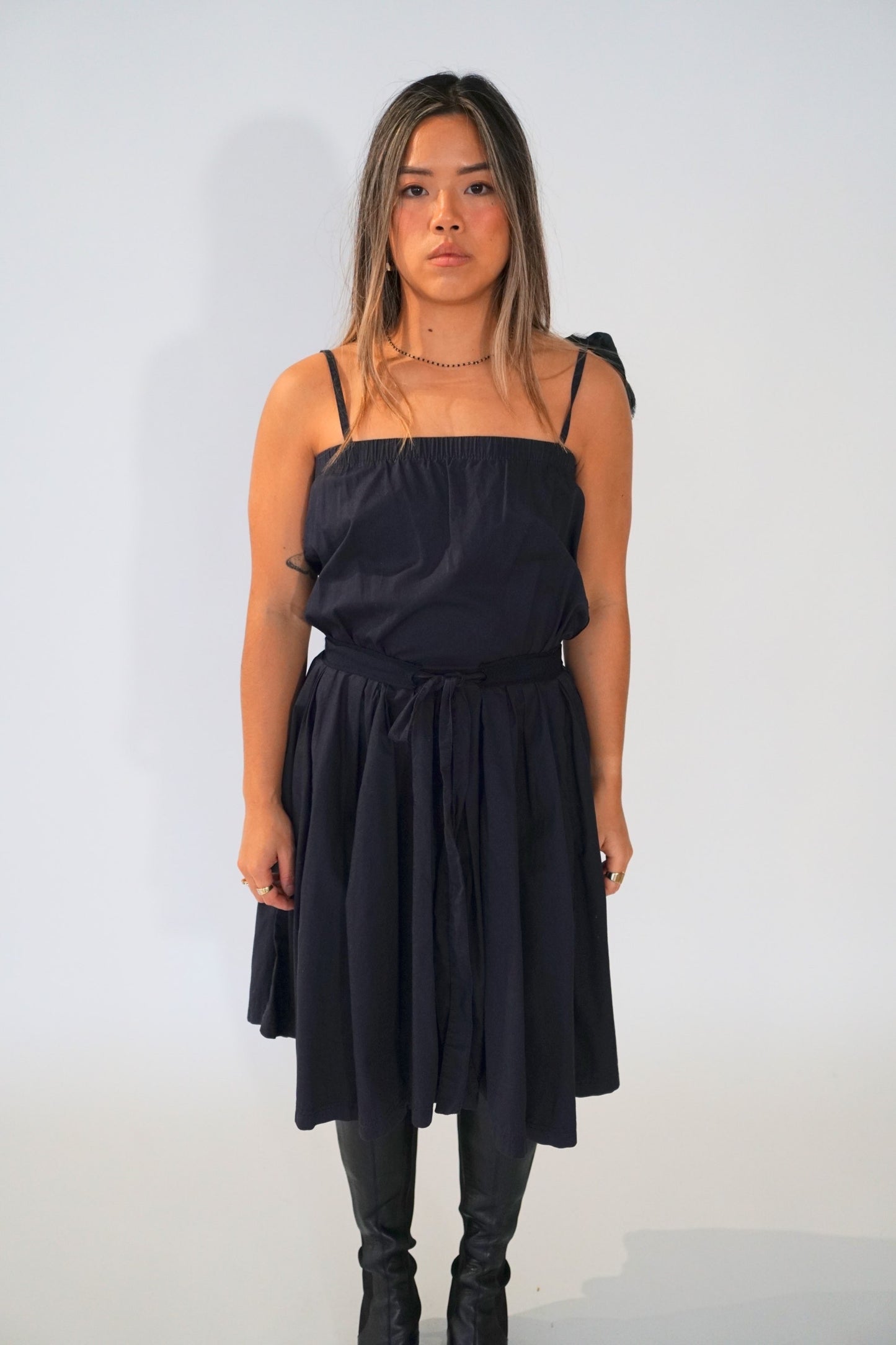 Lanvin x Comme Des Garcons Spaghetti Strap Dress w Floral Applique