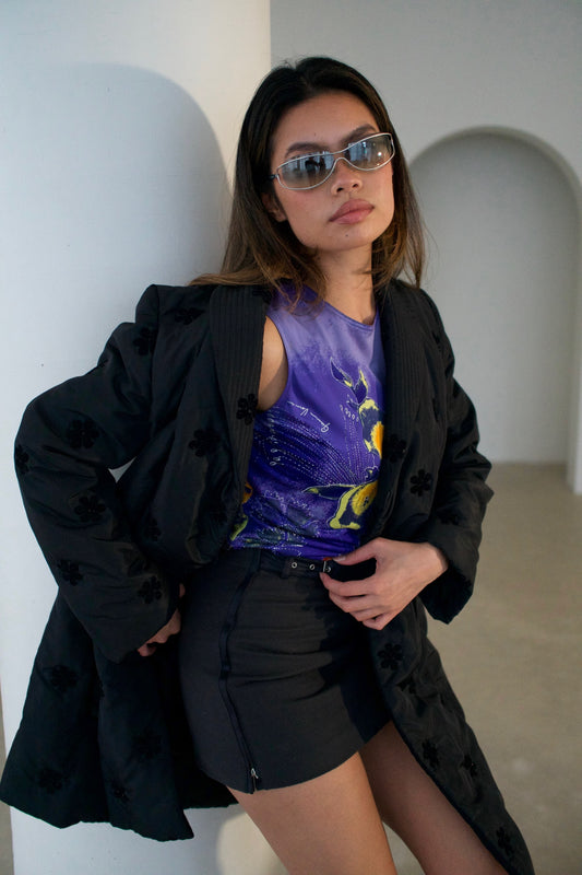 Giorgio Armani Floral Beaded Nylon Puffer Coat