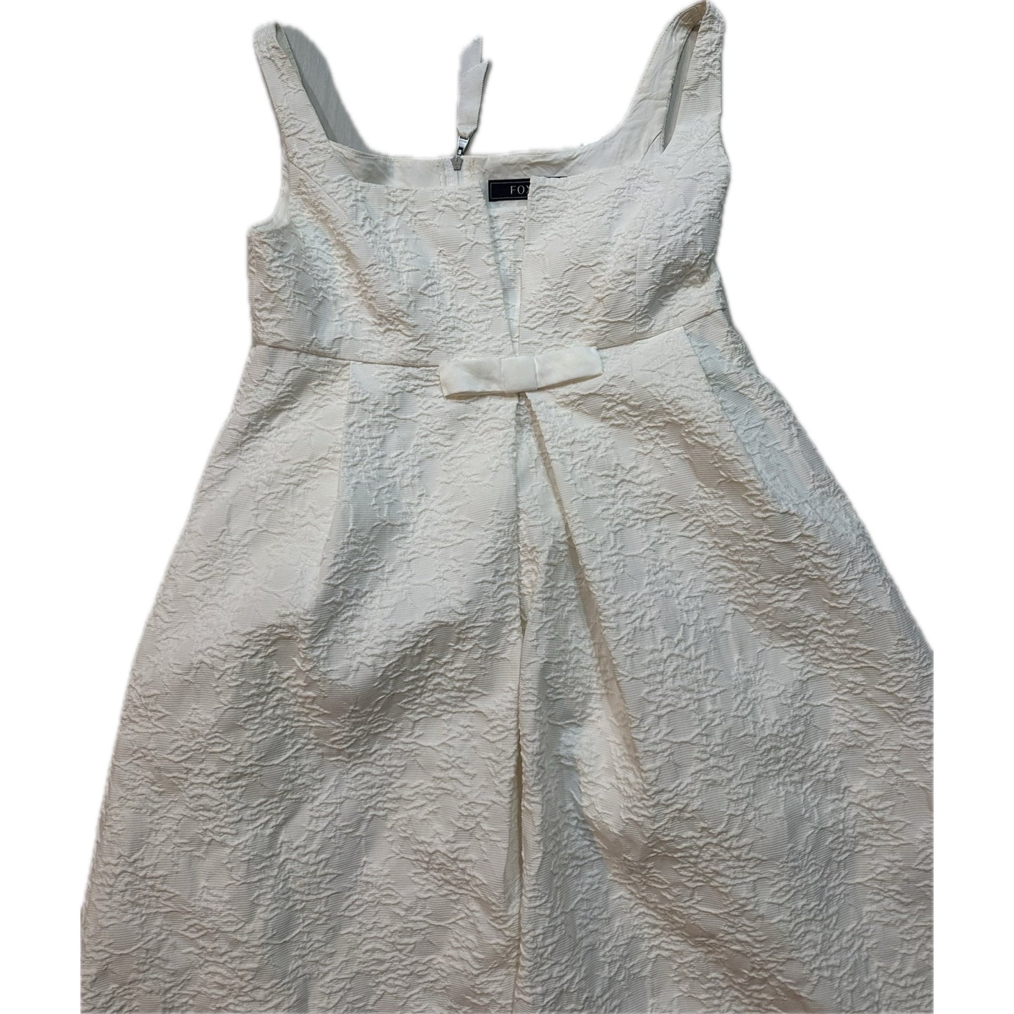 Foxey Square Neck Pattern White W Ribbon Applique Dress