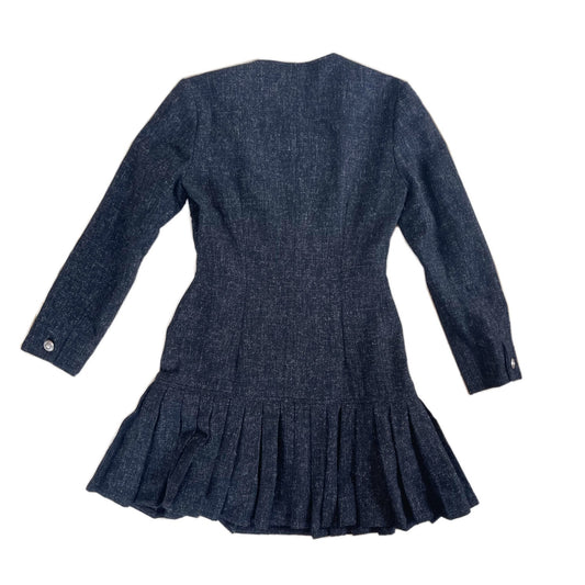 Versace Jeans Couture Charcoal Tweed Pleated Medusa Button Dress