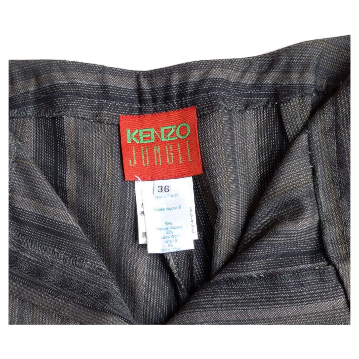 Kenzo Jungle Multi Size Stripe Buckle High Waist Wide Leg Pants