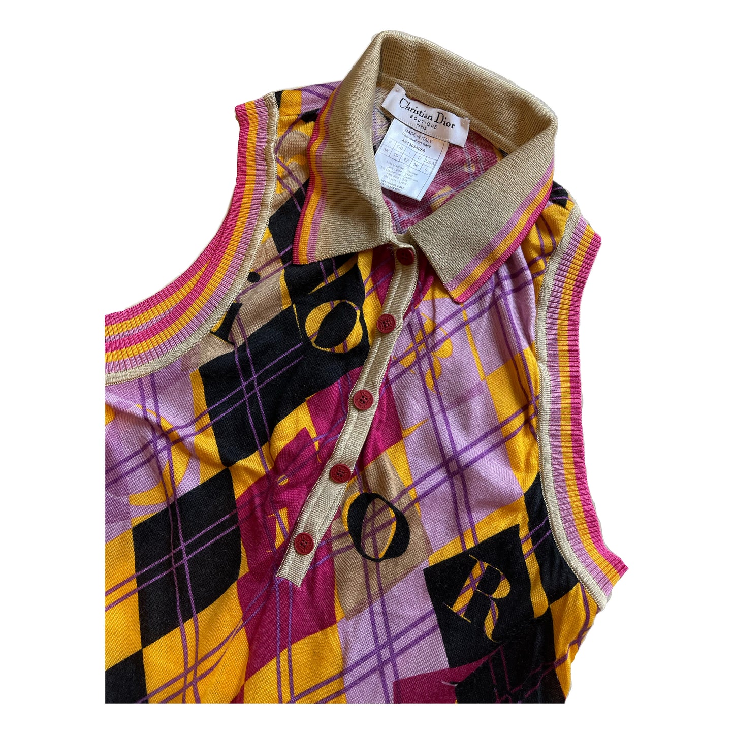 Christian Dior Argyle Sleeveless Knit Polo