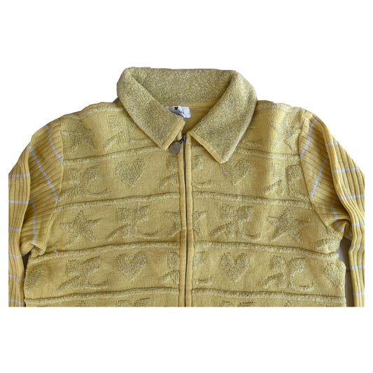 Courreges Logo Heart Zip Ribbed Knit Cardigan