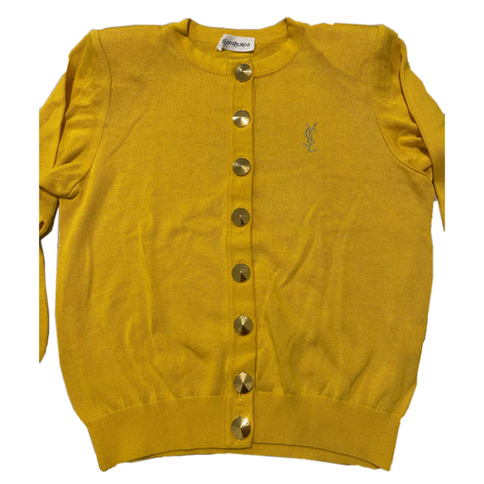 Yves Saint Laurent Logo LS Gold Button Knit Cardigan