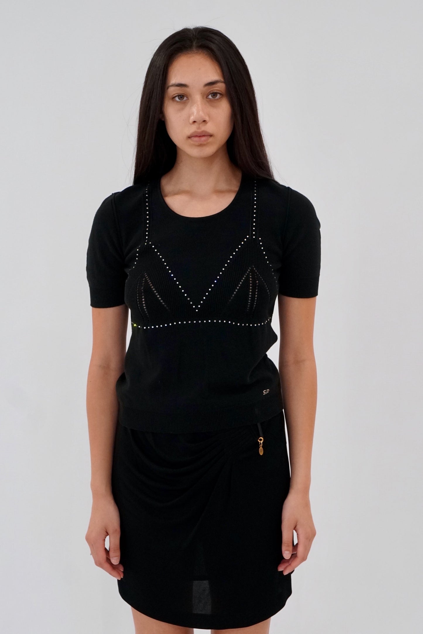 Sonia Rykiel Rhinestone Bra Graphic Knit Top