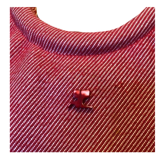 Courreges Red/White Top Handle Canvas Tote Bag